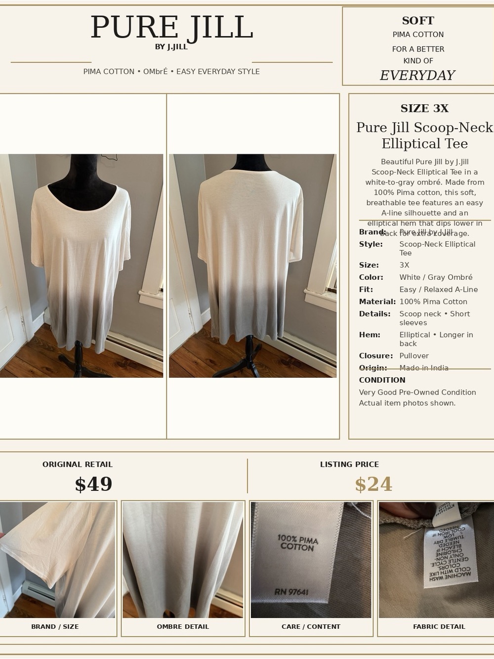 J. Jill White to Gray Ombré Scoop-Neck Tee